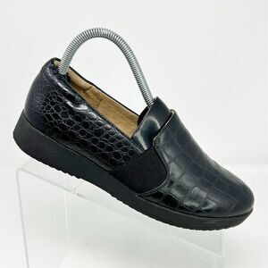 Naturalizer Suma Black Faux Leather Croc Print Slip-On Loafers Size 8 Casual